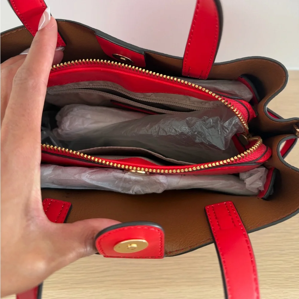 NEW Michael Kors Emilia Small Pebbled Leather Satchel Bright Red